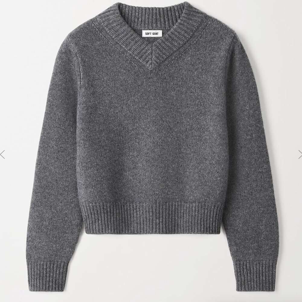 Soft Goat 100% Cashmere Grey Chunky V-Neck Sweater